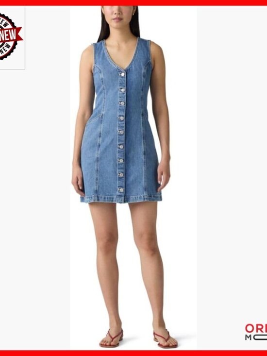 Dresses & Skirts - V-Neck Button-Up Vest Dress, Above-Knee Casual, Machine Washable